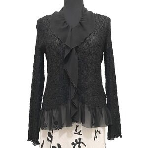 Issey Miyake Fete Frill Switching Shirring Cardigan Black Ruffle Sheer Chiffon 2